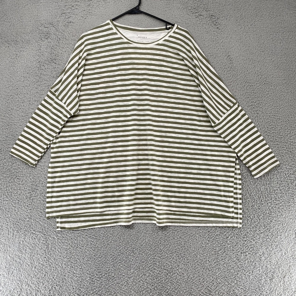Mersea Oversized Top Womens One Size Striped Dolman Tunic 3/4 Sleeve Green